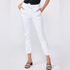 PAIGE‎ Mayslie High Waist Tie Belt Exposed Button Joggers in Crisp White Size 33